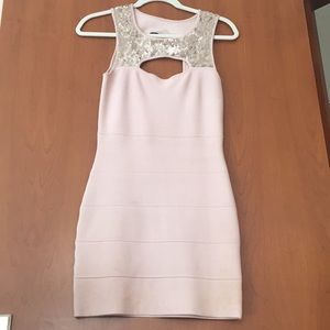 (BCBGMaxAzria) Blush Dress with Rose Gold Sequins